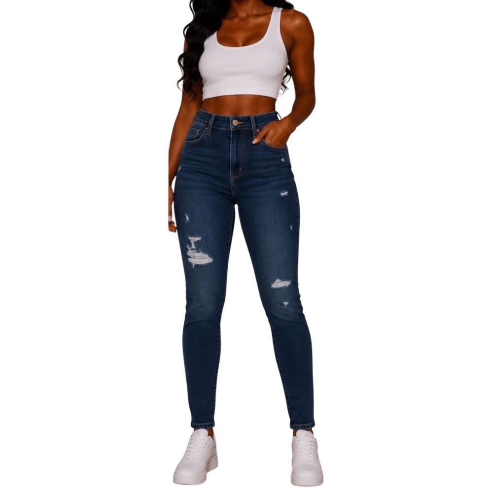 Old Navy Mid-rise Pop Icon Skinny Jeans Dark Wash Distressed Stretchy Size 2 NWT